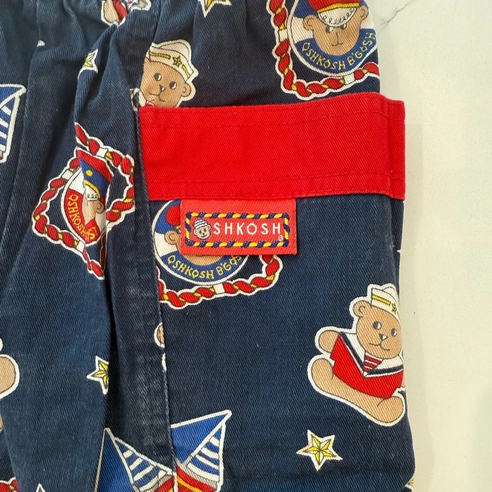 Vintage OshKosh B'gosh Baby Pants 12M - Sailor Bear Nautical Print - Made in USA